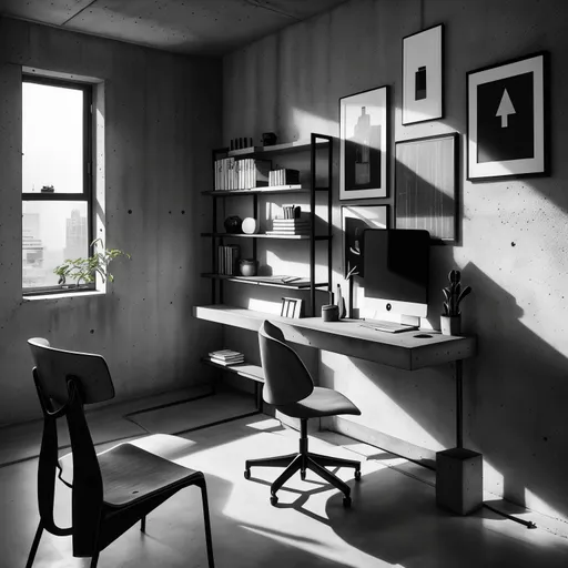 Brutalist Home Office design - AI generated interior design visualization