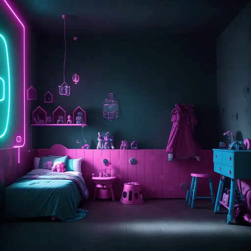 Cyberpunk Kids Room design - AI generated interior design visualization