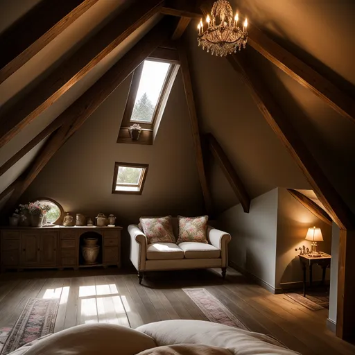 Grandmillennial Attic design - AI generated interior design visualization