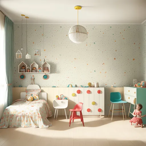 Mid-Century Modern Kids Room design - AI generated interior design visualization