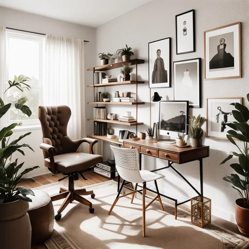Modern Boho Home Office design - AI generated interior design visualization