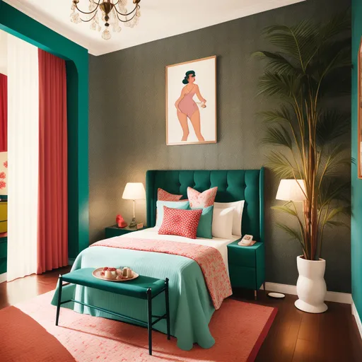 Retro Guest Room design - AI generated interior design visualization