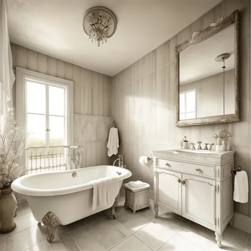 Shabby Chic Bathroom design - AI generated interior design visualization