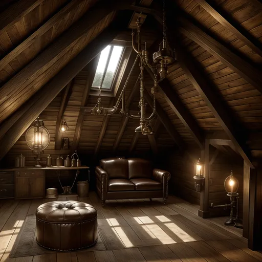 Steampunk Attic design - AI generated interior design visualization