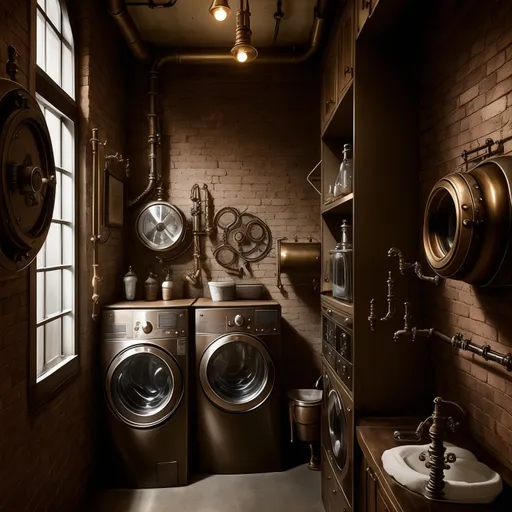 Steampunk Laundry Room design - AI generated interior design visualization