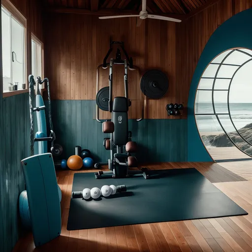 Surf Shack Home Gym design - AI generated interior design visualization