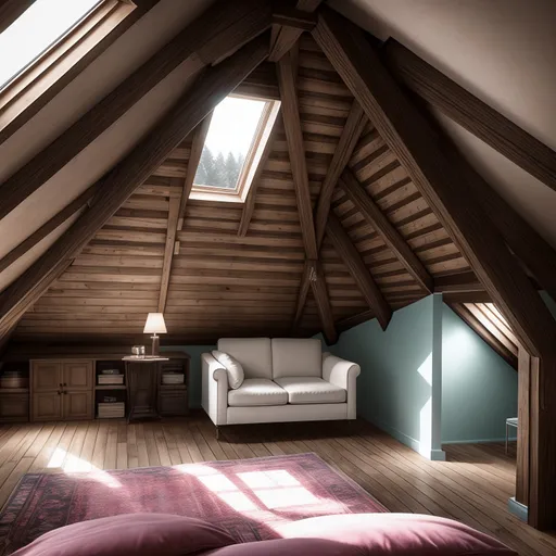 Vaporwave Attic design - AI generated interior design visualization