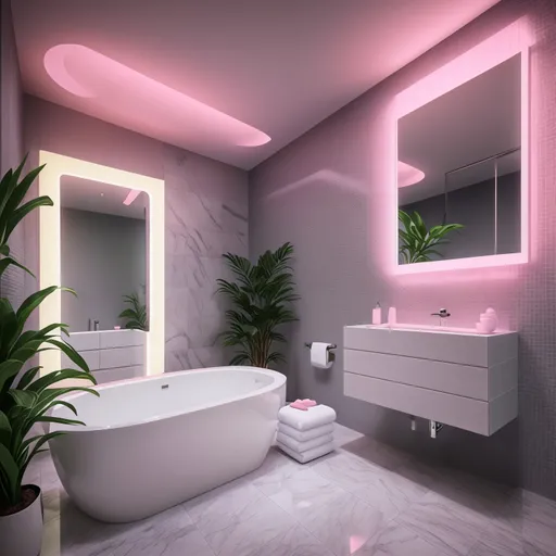 Vaporwave Bathroom design - AI generated interior design visualization