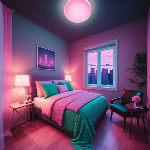 Vaporwave Bedroom design - AI generated interior design visualization