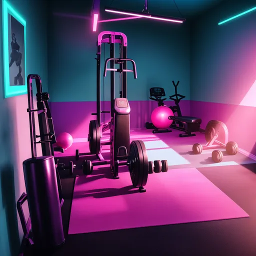 Vaporwave Home Gym design - AI generated interior design visualization