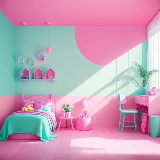 Vaporwave Kids Room design - AI generated interior design visualization