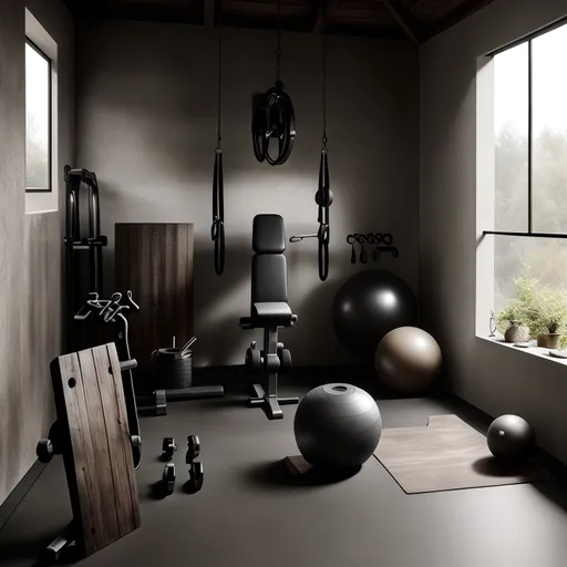 Wabi-Sabi Home Gym design - AI generated interior design visualization