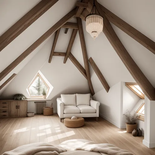 Warm Minimalism Attic design - AI generated interior design visualization