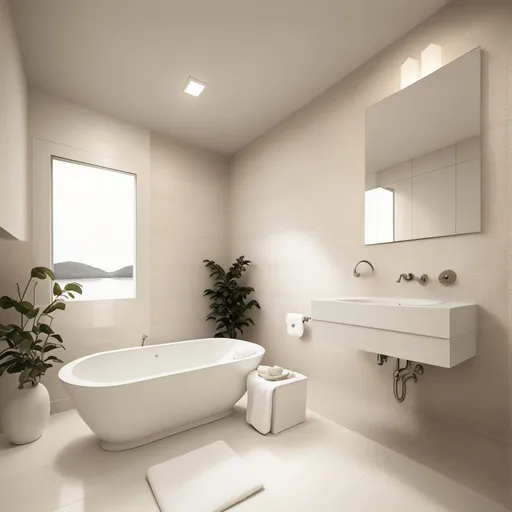Warm Minimalism Bathroom design - AI generated interior design visualization