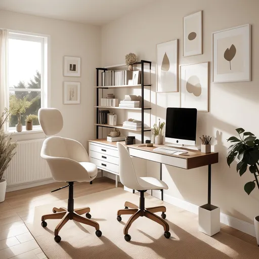 Warm Minimalism Home Office design - AI generated interior design visualization