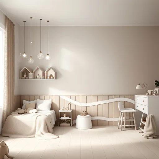 Warm Minimalism Kids Room design - AI generated interior design visualization